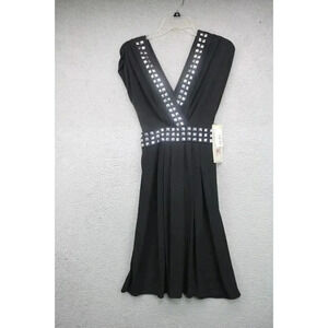Roulette Black Studded V-Neck Dress-Size Medium-Cap Sleeves-New w/Tags